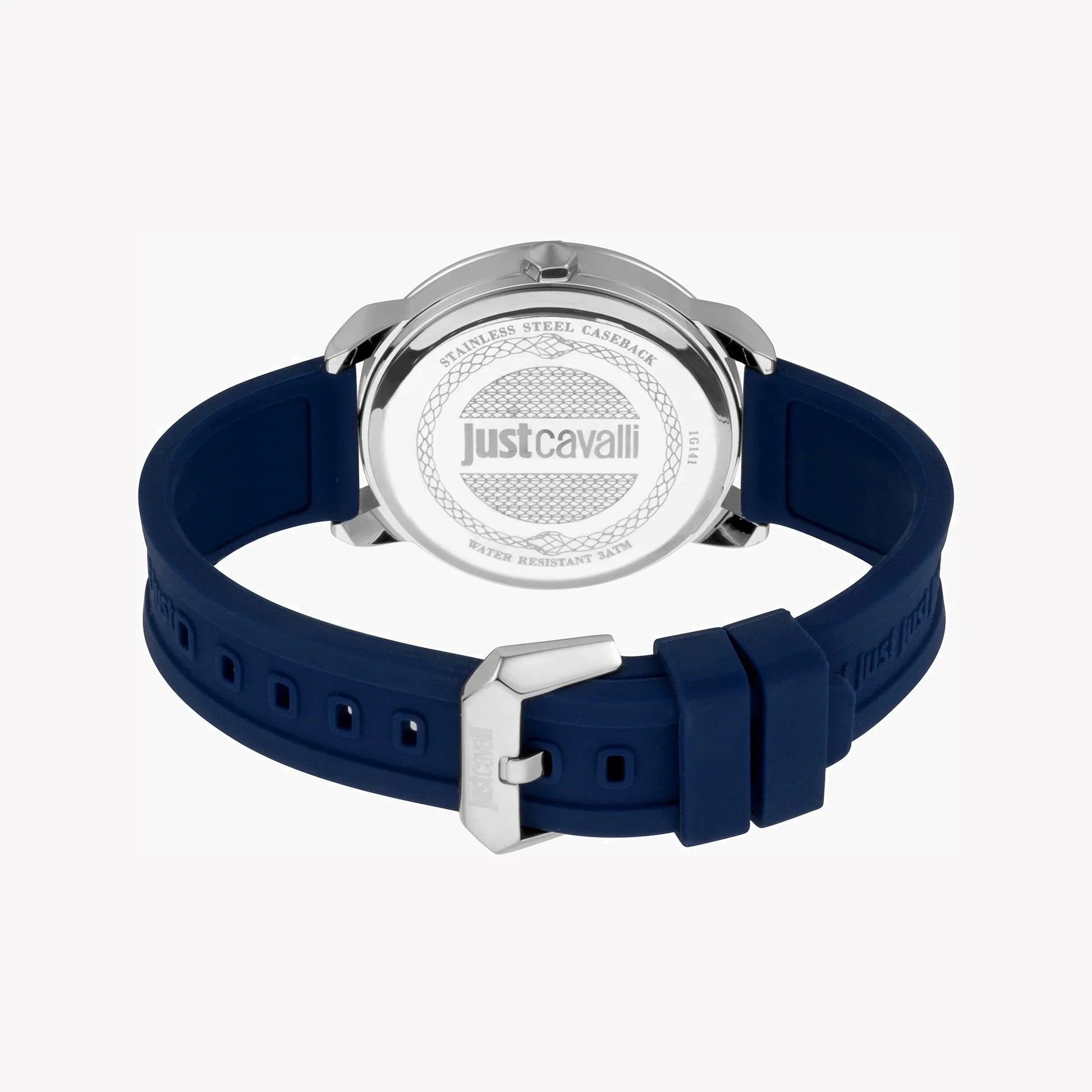 Just Cavalli Men's Blue Silicone Watch, Silver Dial | Jc1g141p0025-2