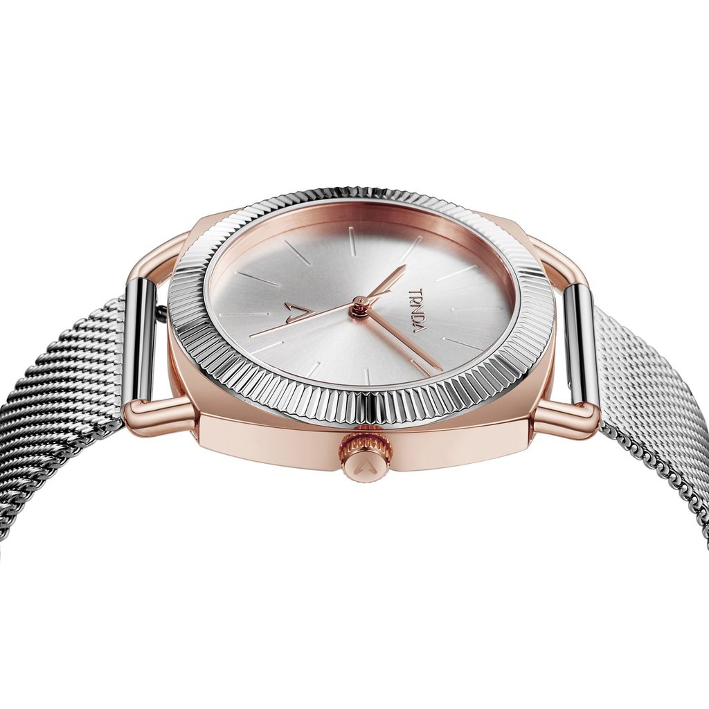 Trnda Women's Rose Gold Stainless Steel Watch, Silver Dial | Trnda-Rg35.8-2