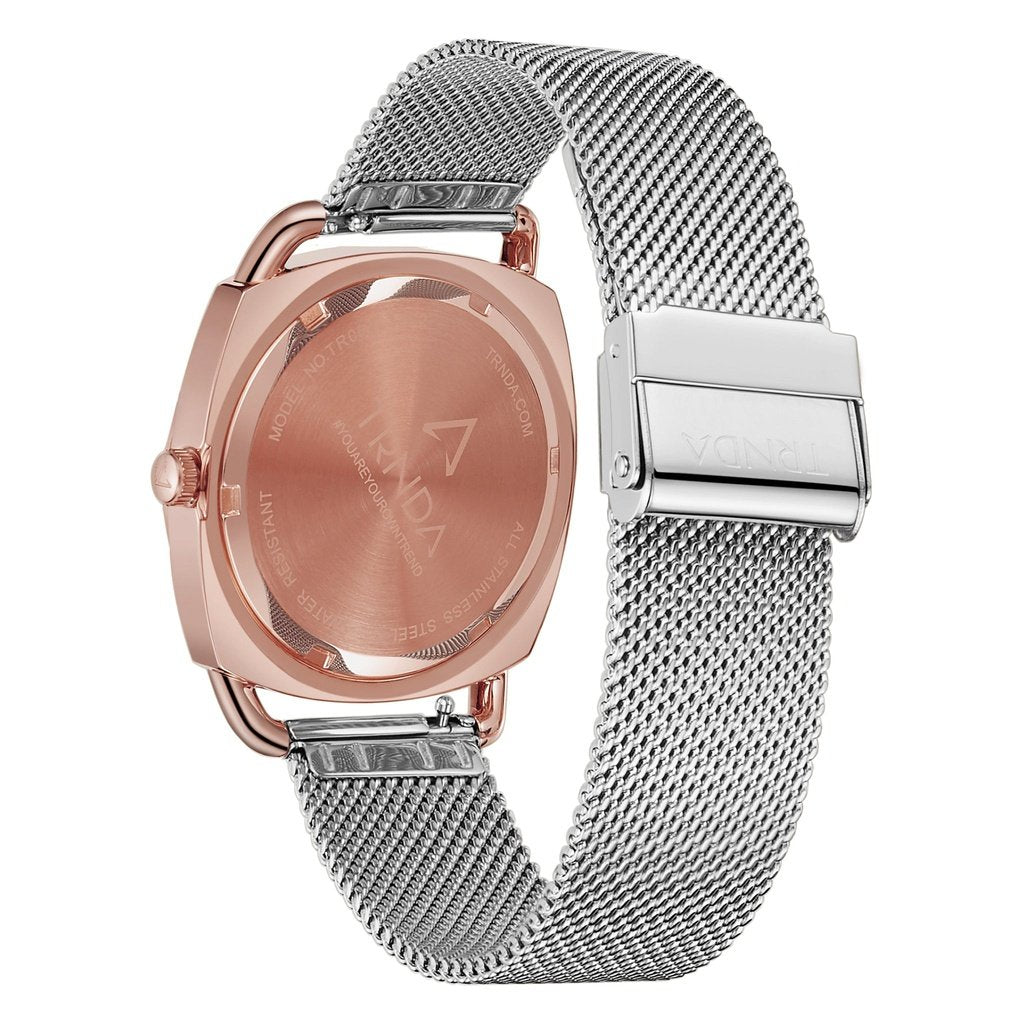 Trnda Women's Rose Gold Stainless Steel Watch, Silver Dial | Trnda-Rg35.8-3